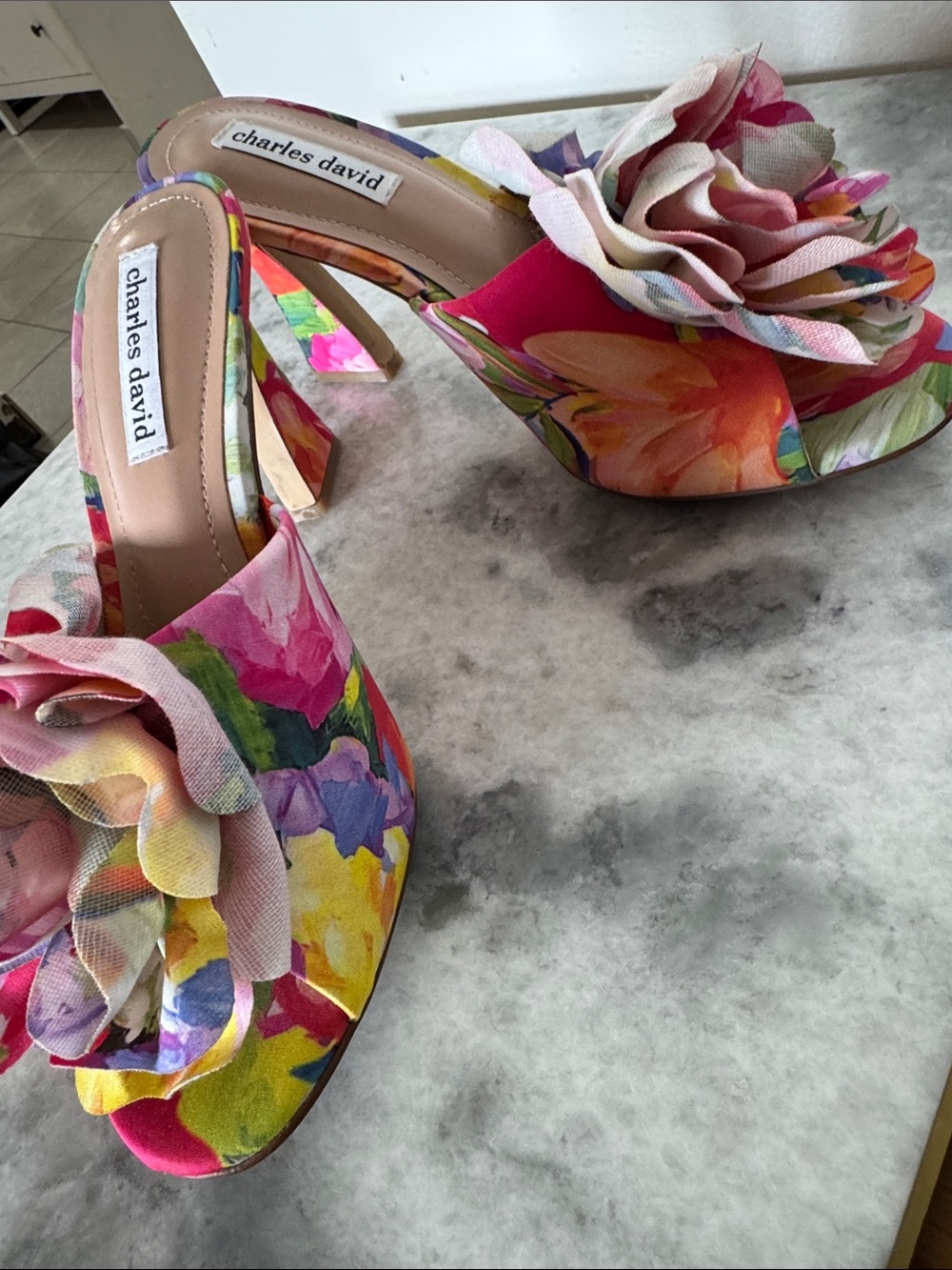 Charles David Floral Multi-Color Ruffle Slide Mules - Picture 7 of 7